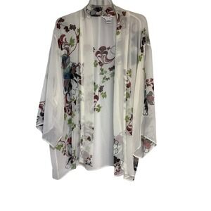Citron Santa Monica Women's 2X Floral‎ Print Silk Kimono Topper Jacket